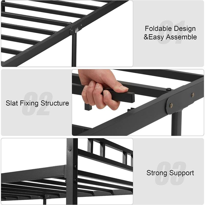 Javlergo Metal Bed Frame with PU Upholstered Headboard, No Box Spring Needed