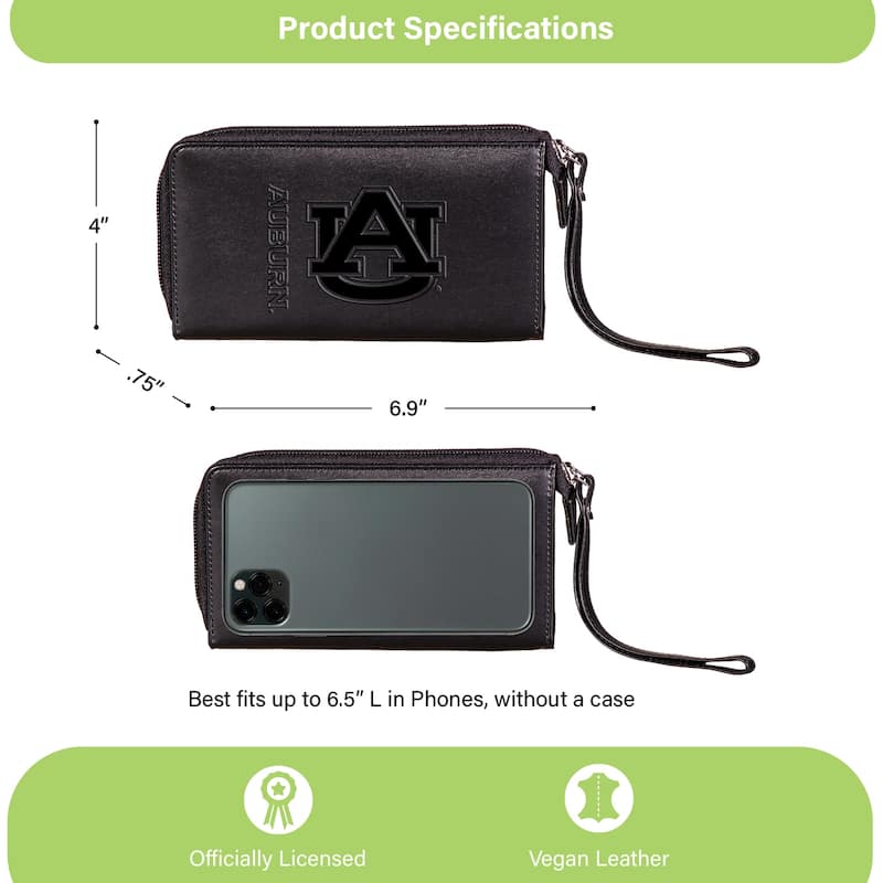 Black Hybrid Leather Cell Phone Wristlet Wallet, Auburn University - 4" x 7"