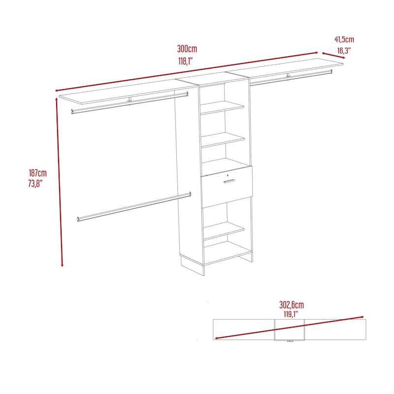 Closet System with three Top Shelves for Bedroom, Black