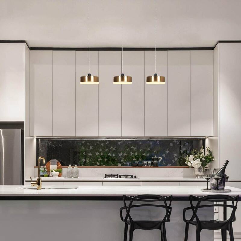 Modern 3-Light LED Black Gold Chandelier Linear Island Lights for Dining Room - 19.5" L x 4.3" W x 63" H
