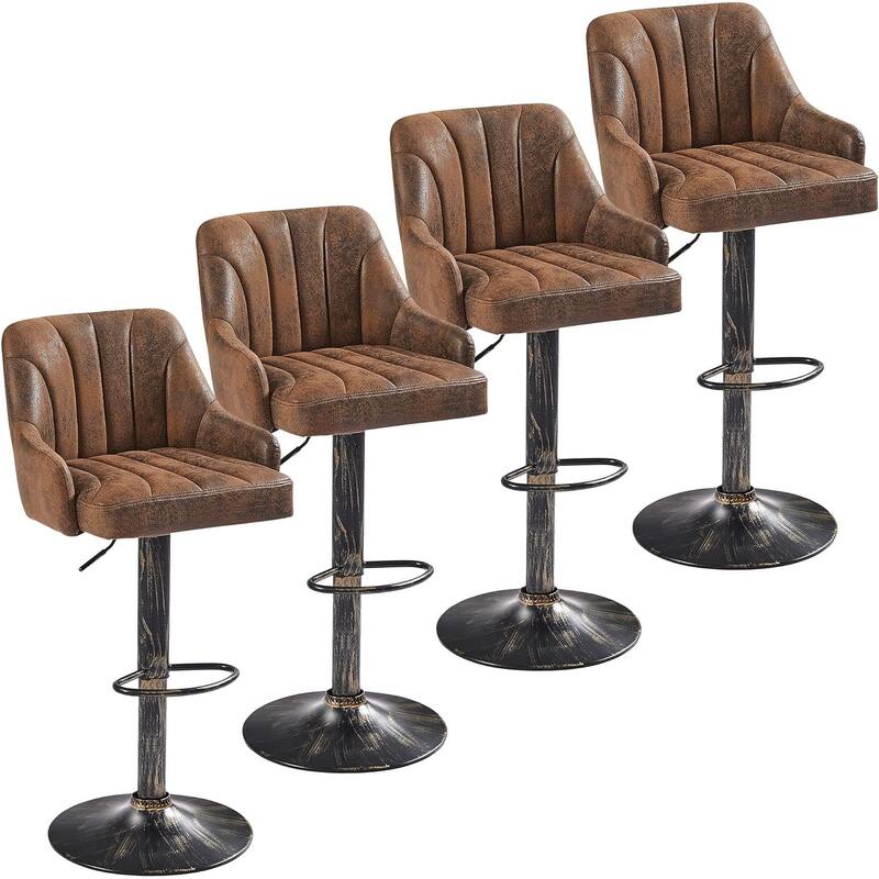 Barstools Set of 4, Counter Height Bar Stools Adjustable Stools with Back and Arm, Kitchen Island Stools Swivel Bar Chairs - Brown