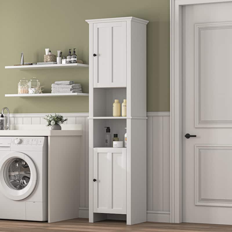 Tall Bathroom Storage Cabinet, Double Door Wood Corner Cabinet, Kitchen Pantry Cabinet with 6 Shelves for Laundry Room, Kitchen