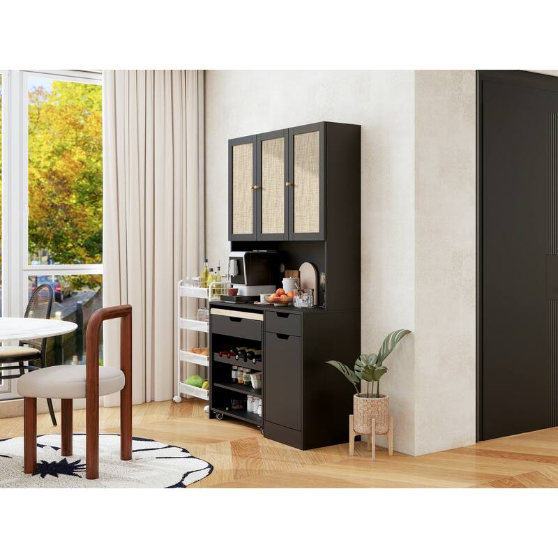 69.29" Kitchen Pantry Storage Cabinet, Modern Buffet Cabinet with Kitchen Cart, Tall Kitchen Hutch Cabinet with Microwave Stand