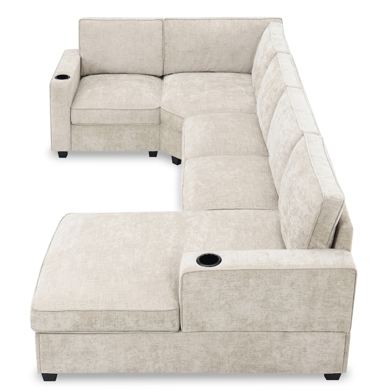 Roomfitters 119" U Shaped Sectional Sofa, 6 Seat Chenille Corner Couch with Deep Wide Seat and Chaise Lounge