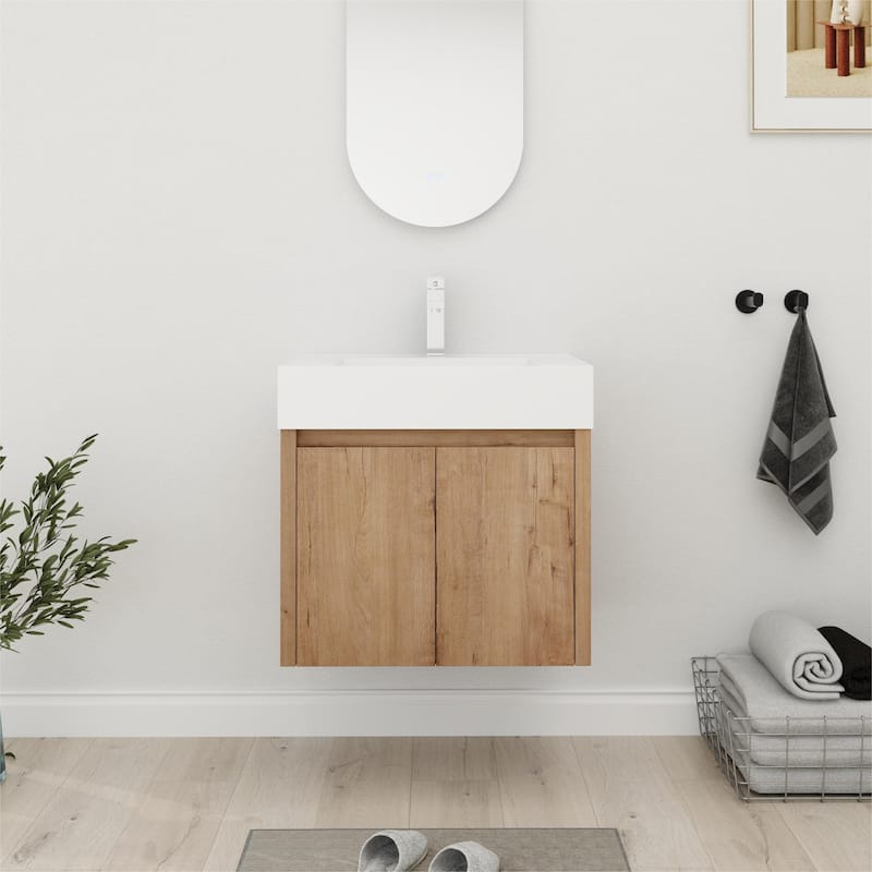 Bathroom Vanity With Sink In 24/30/36 Inch, Floating Bathroom Vanity with Soft Close Door -  23.6"W x 18.1"D x 22.4"H - Imitative Oak