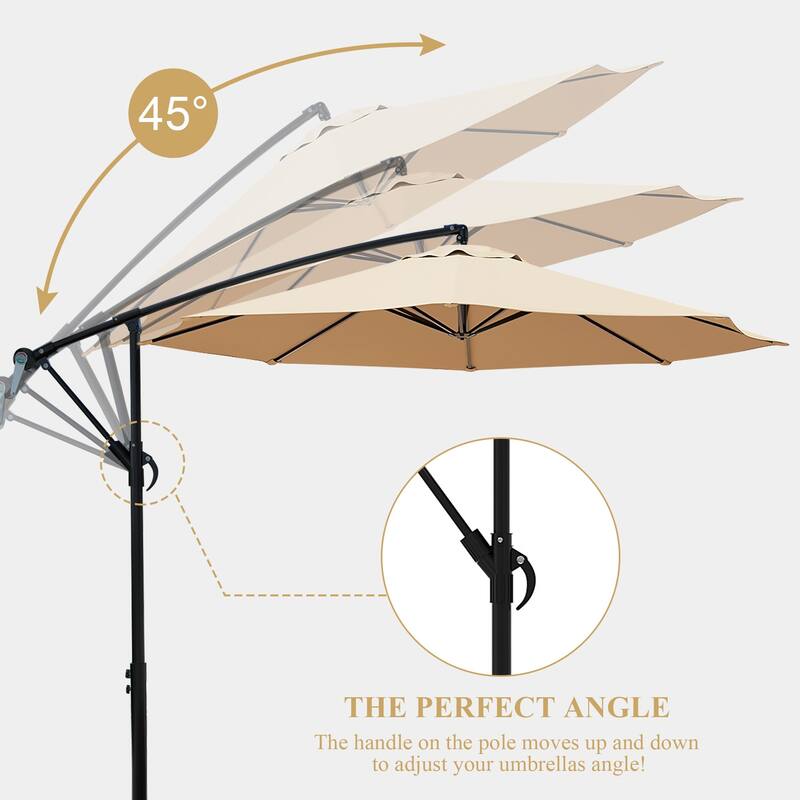 9.8ft Patio Offset Umbrella Cantilever Umbrella with Crank & Cross Bases