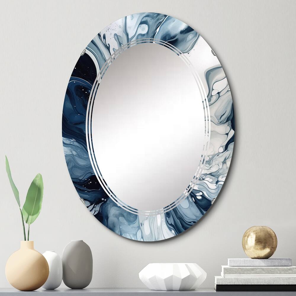 Designart "Blue Grey Ethereal Elixir I" Abstract Modern Wall Mirror