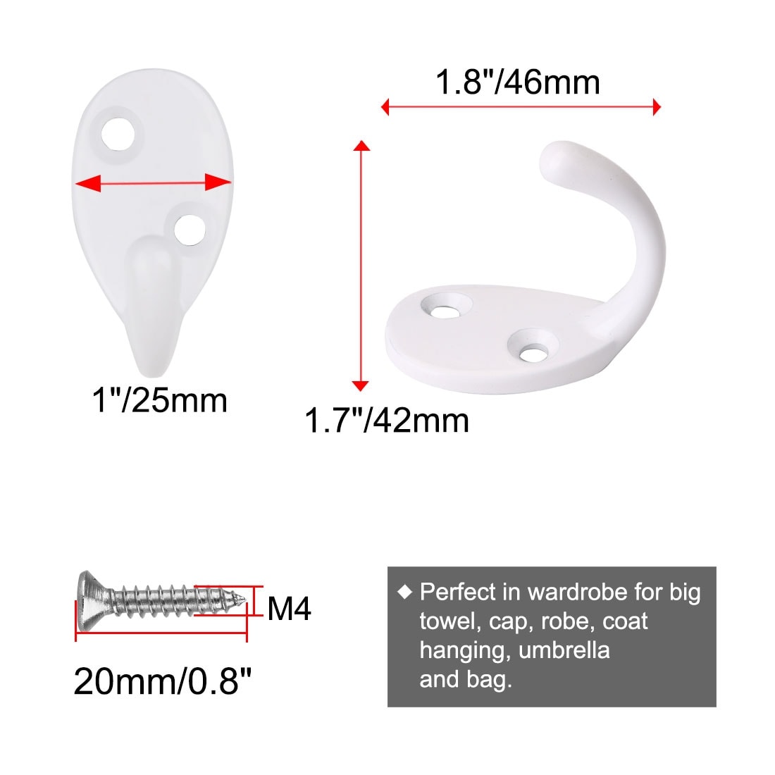 3pcs Wall Hooks Zinc Alloy Hook Coat Bag Wall Hanger W Screws