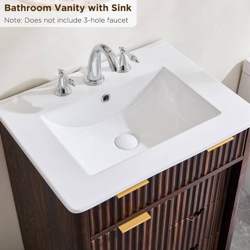 24" Fluted Bathroom Vanity with Ceramic Sink, Modern Bathroom Cabinet