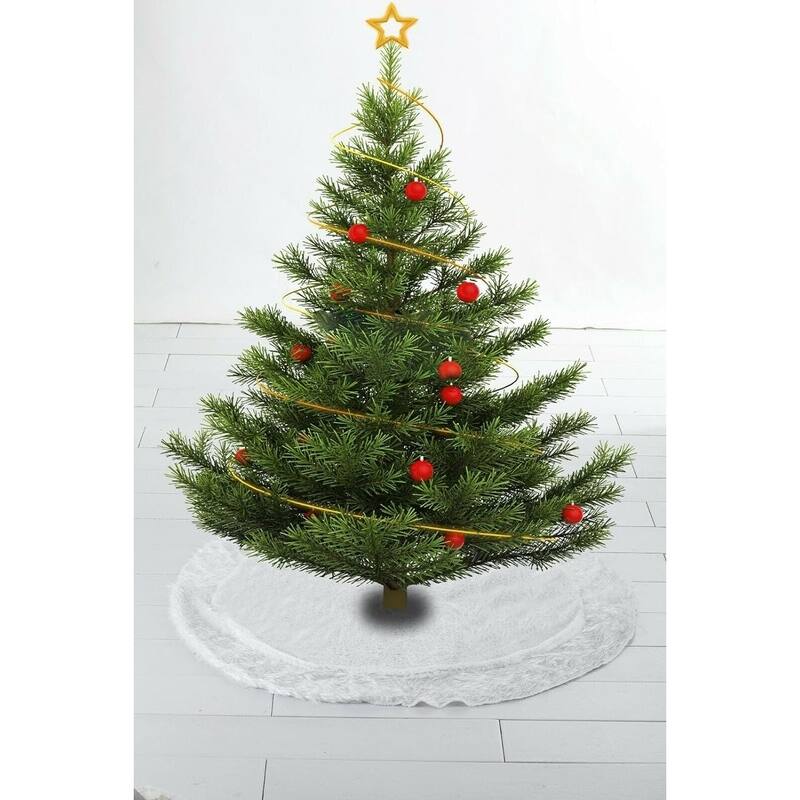 Christmas Tree Skirt with Fur Holiday Home Decorations - 35in - White