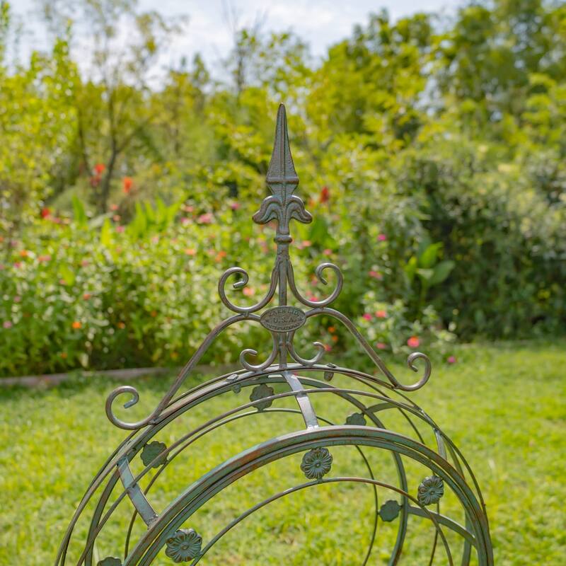 Set of 2 Tall Round Metal Planters with Removable Trays Garden Decor in Verdi Green