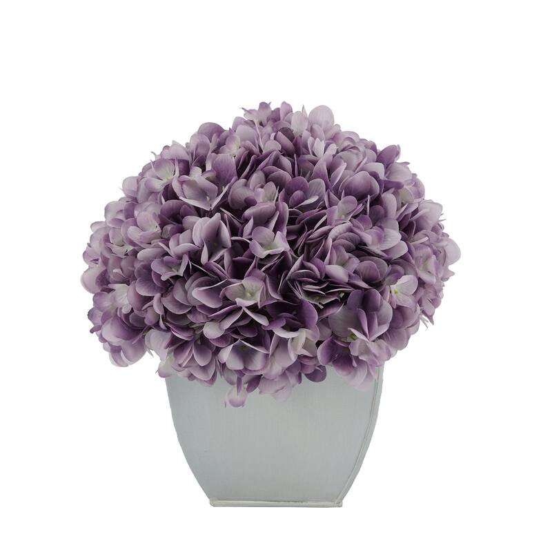 Faux Hydrangea in Cream Tapered Zinc Cube