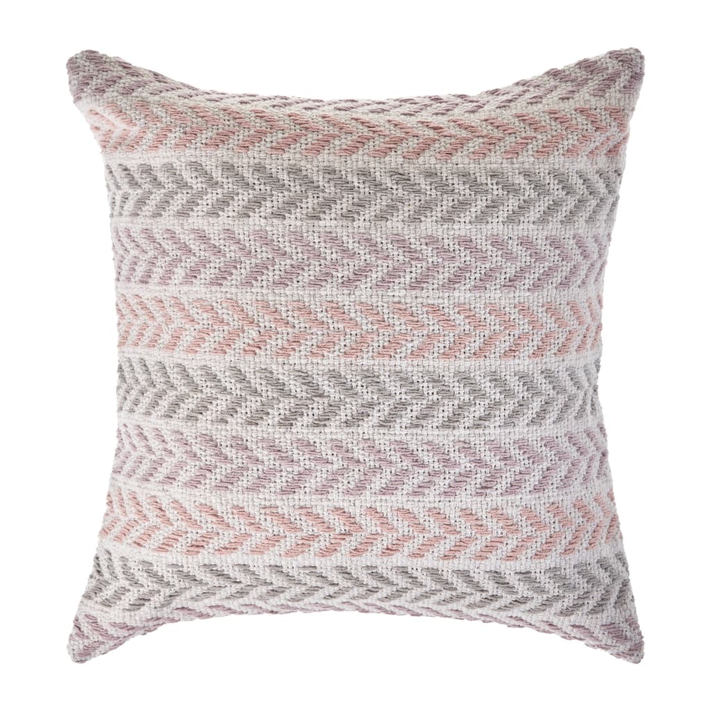 HomeRoots 18" X 18" Purple Pink Gray And White 100% Cotton Chevron Zippered Pillow