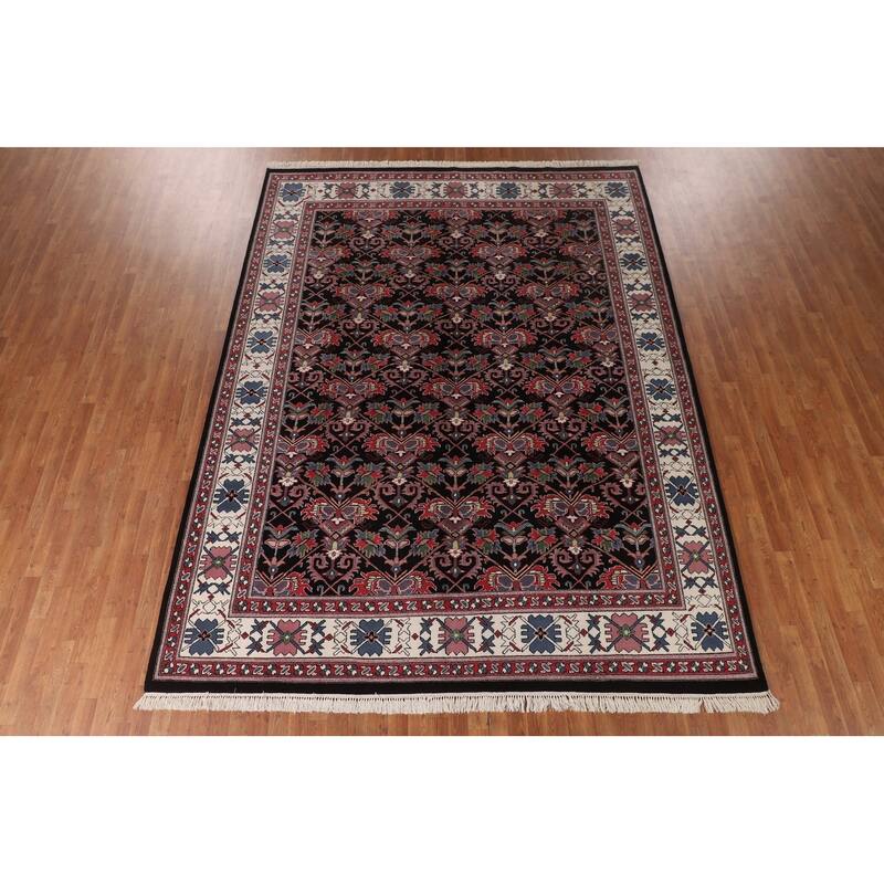 All-Over Black Heriz Oriental Area Rug Hand-Knotted Wool Carpet - 8'11"x 11'7"