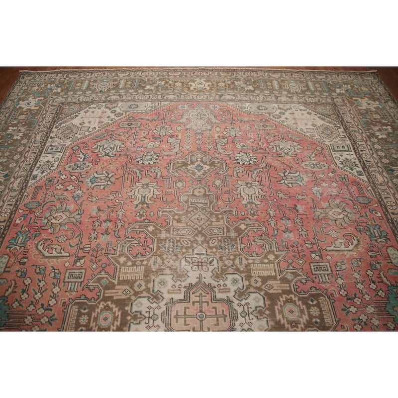 Hand Knotted Oriental 100% Wool Carpet Traditional Medallion Pink Tabriz Area Rug - 12' 4'' X 9' 5''