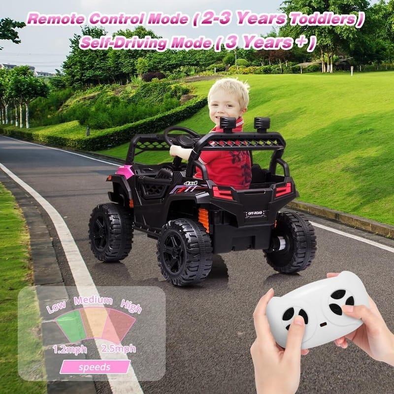 Kids Ride On Utv with Remote Control, 390W Double Motors 12V Kids Ride On Car Truck Toddles Electric Vehicle