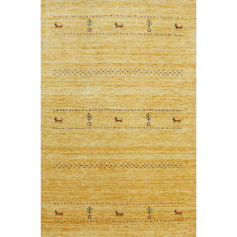 Little Animals Wool Gabbeh Oriental Accent Rug Tribal Geometric Carpet - 5' 9'' X 3' 10''
