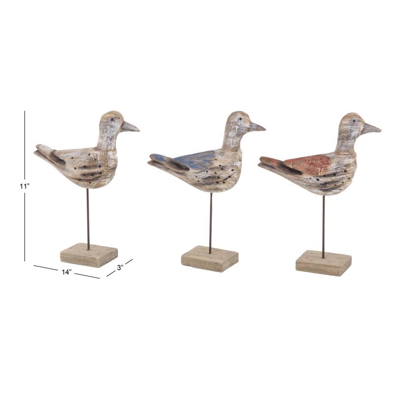 Brown Empress Wood Coastal Sculpture Bird (Set of 3) - 11 x 3 x 14