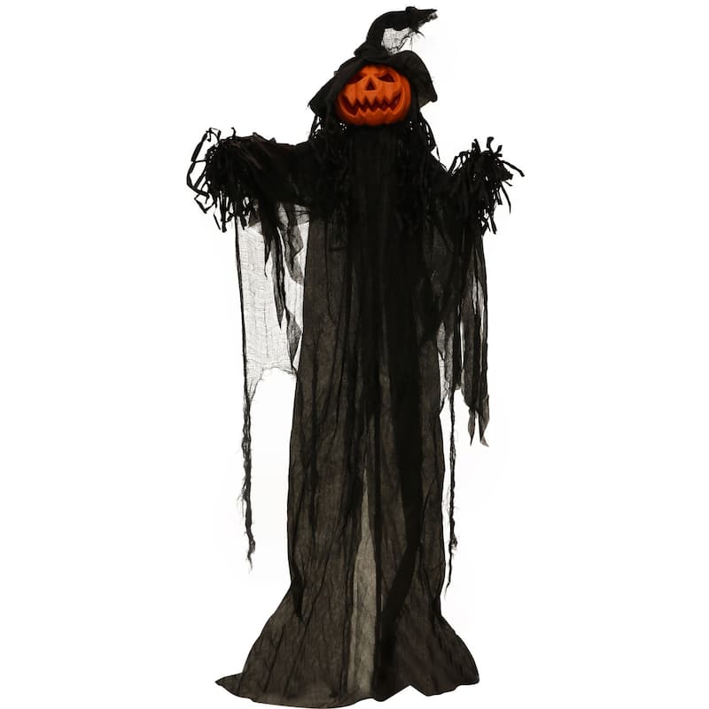 Haunted Hill Farm Life-Size Poseable Pumpkin Witch with Lights and Sound, Indoor/Covered Outdoor Halloween Decoration