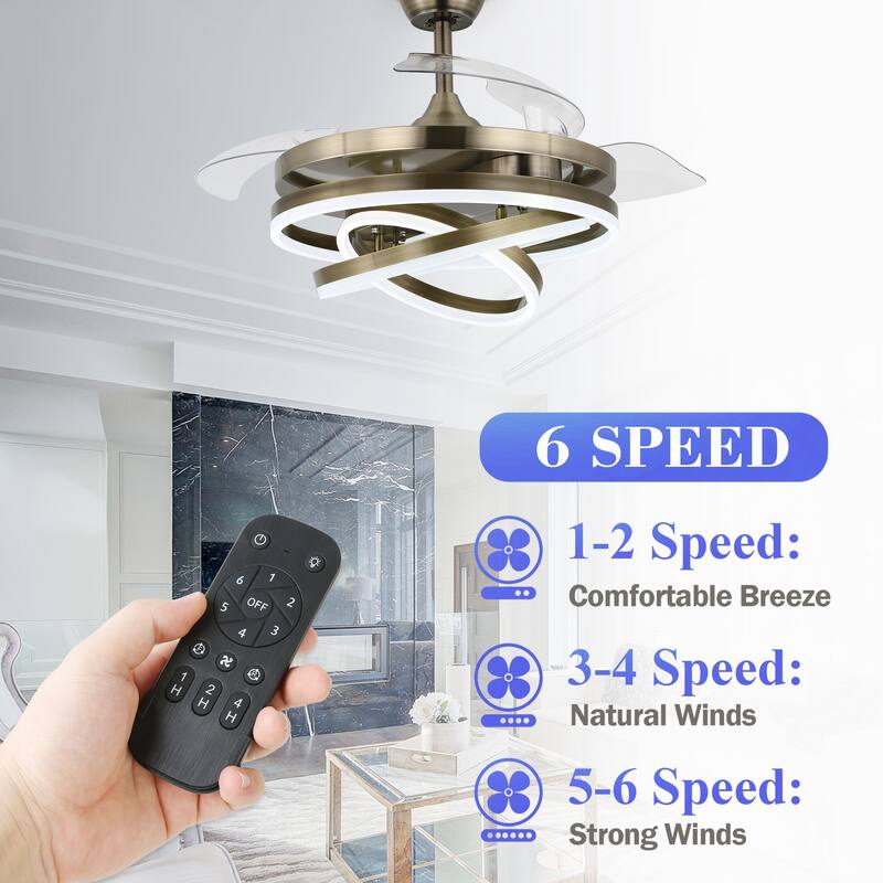 Bella Depot 42" Modern Retractable DIY Shape Ceiling Fan with Remote, 6-Speed Reversible Ceiling Fan with LED Light