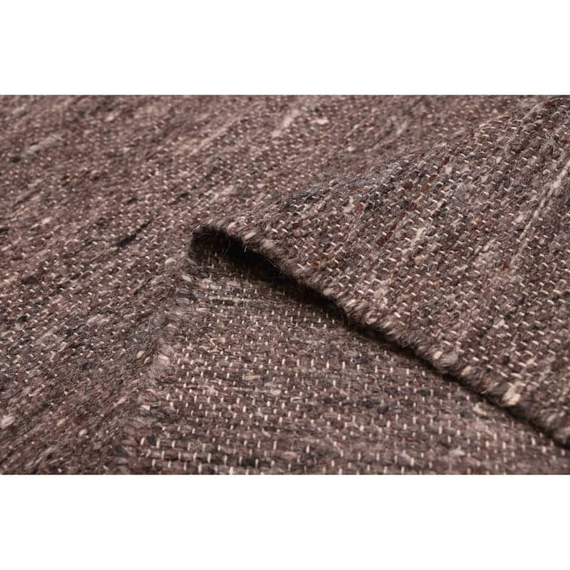 ECARPETGALLERY Flat-Weave Nevada Dark Grey Wool Kilim - 8'0 x 9'10