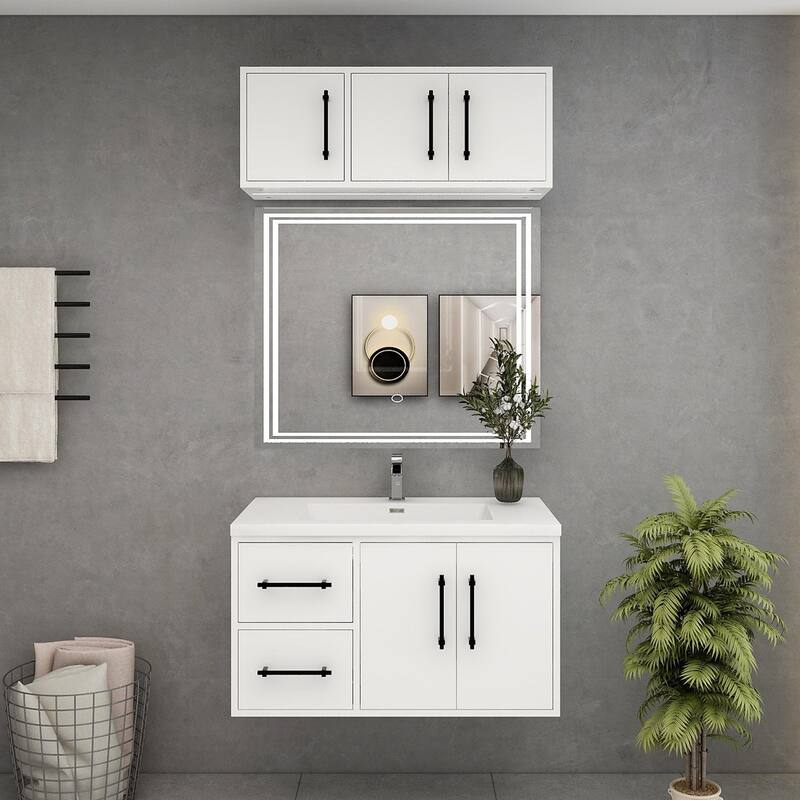 Victoria 36'' L Wall-Mounted Vanity Set with Motion Sensor LED light Top Cabinet - 35.4 - Glossy - Gloss White