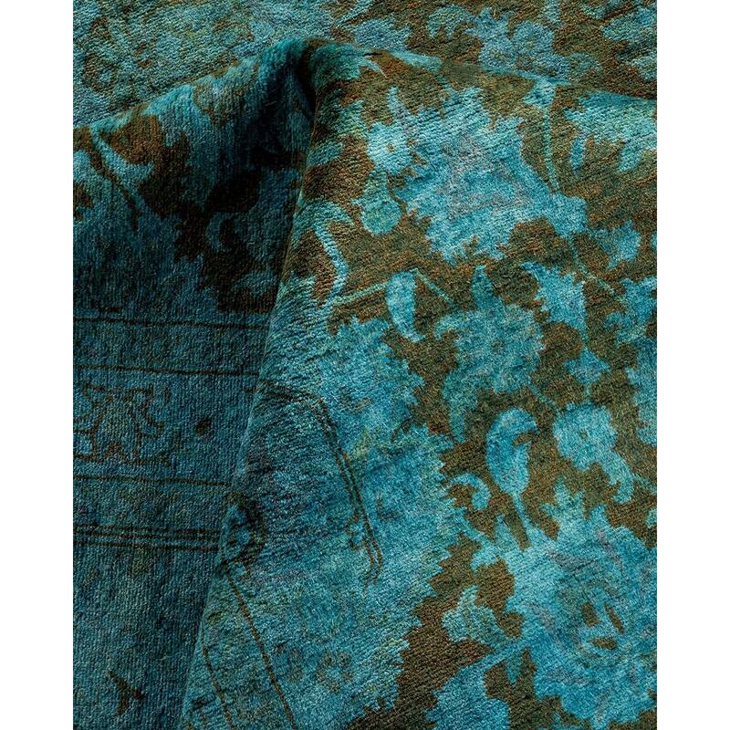 Overton Hand Knotted Wool Vintage Inspired Modern Contemporary Overdyed Blue Area Rug - 9' 3" x 12' 1"
