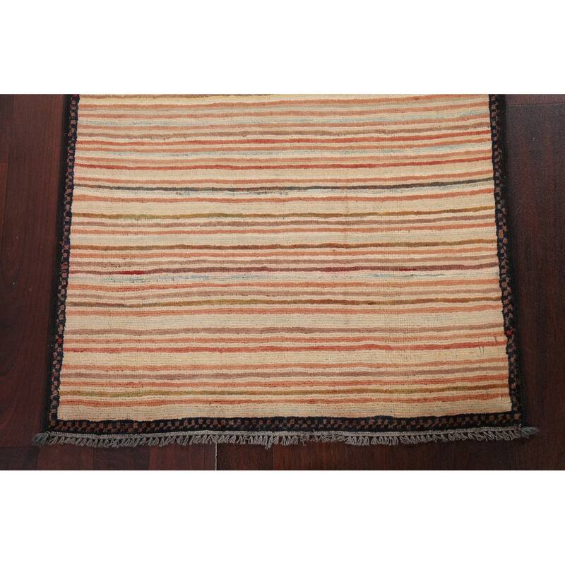Modern Striped Gabbeh Kashkoli Oriental Area Rug Handmade Wool Carpet - 2'6" x 4'1"