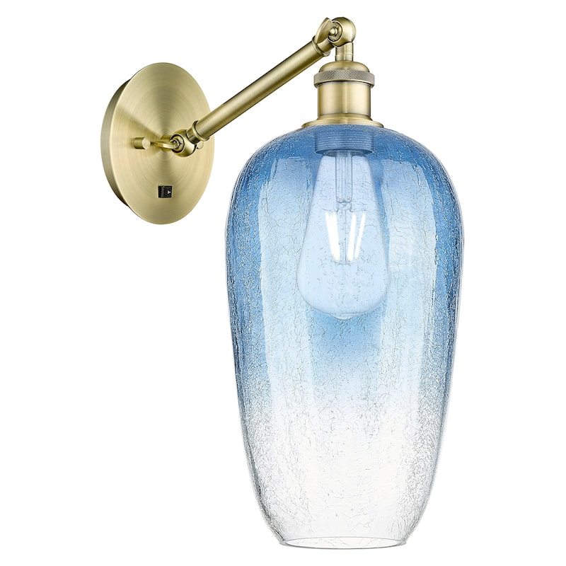 Innovations Lighting 317-1W-15-7 Brookhaven Flute Sconce Brookhaven - Antique Brass / Sapphire Blue