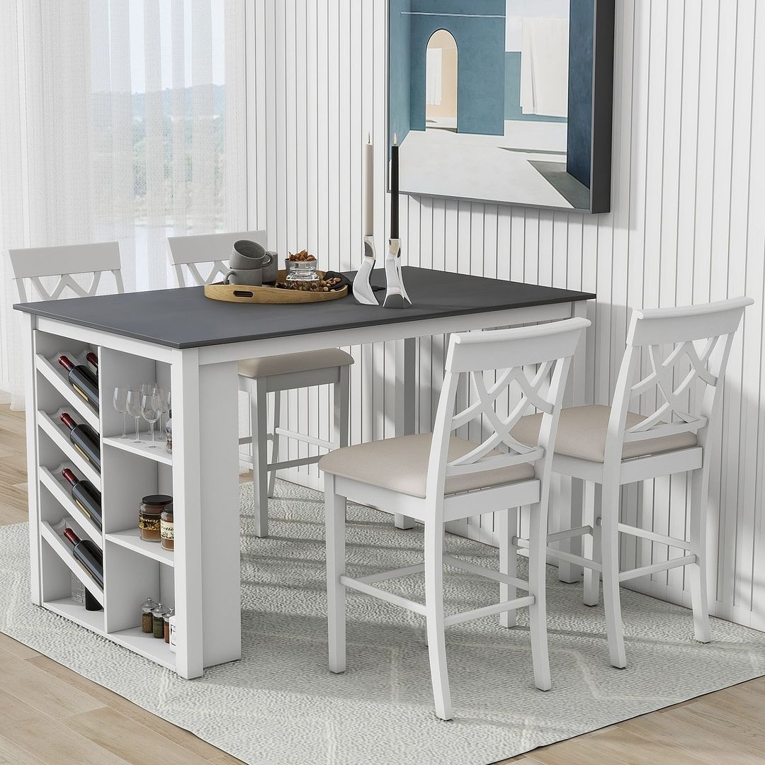 5 Piece Counter Height Wood Dining Table Set with Wine Rack 4 Chairs Bed Bath Beyond 39718133