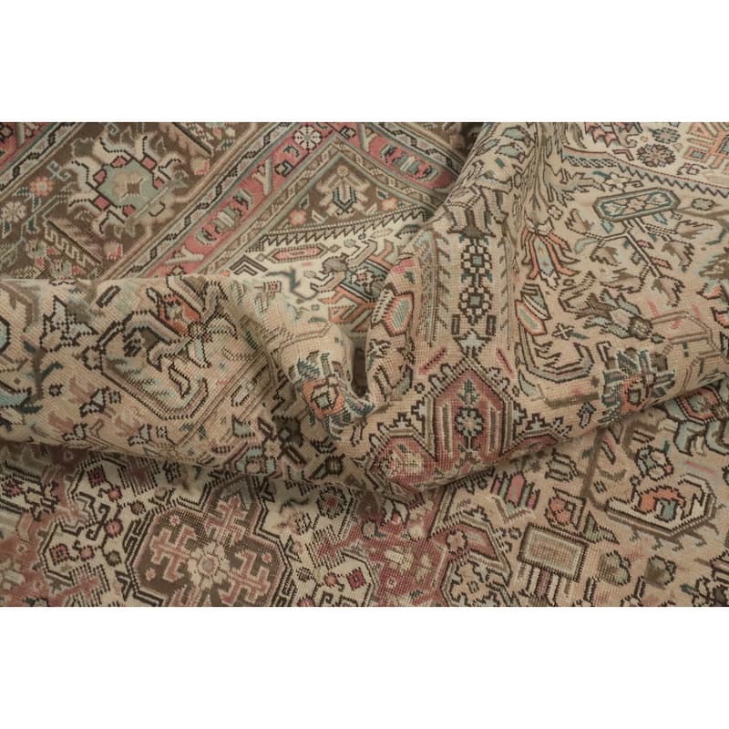 Hand Knotted Oriental 100% Wool Carpet Traditional Floral Beige & Ivories Tabriz Area Rug - 9' 5'' X 6' 5''
