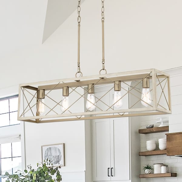 Kiro 5-light Farmhouse Linear Chandelier Faux Wood Dining Lighting with UL Certified - 36'' - French Ash