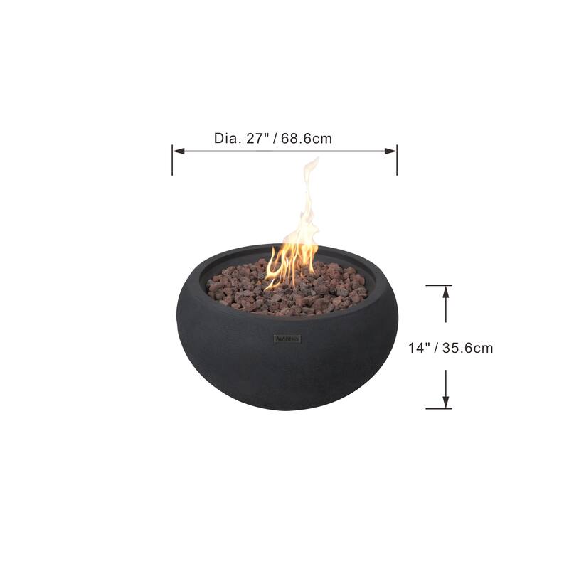 Modeno York 40,000 BTU Black Concrete Propane Fire Table with Lava Rocks & Cover - 26.6 X 26.6 X 14.2