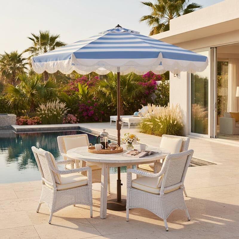 SAFAVIEH Outdoor Living Lucerna 9ft Crank Umbrella - Baby Blue Stripe