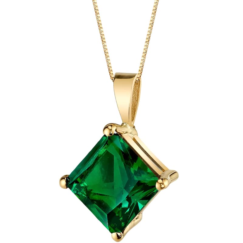 14k Yellow Gold Princess Cut 2.25 cts Created Emerald Pendant