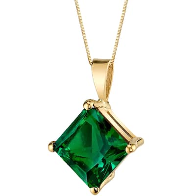 14k Yellow Gold Princess Cut 2.25 cts Created Emerald Pendant