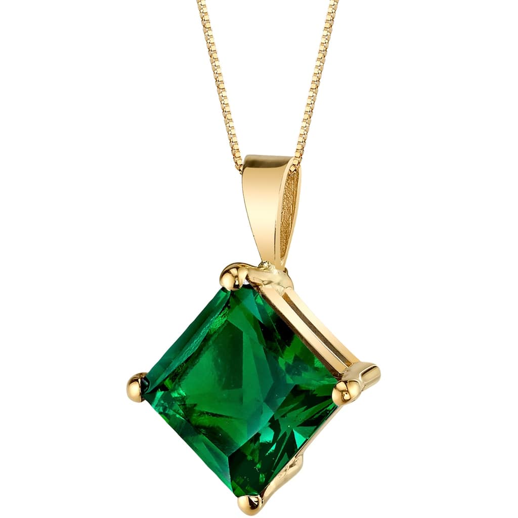14k Yellow Gold Princess Cut 2.25 cts Created Emerald Pendant