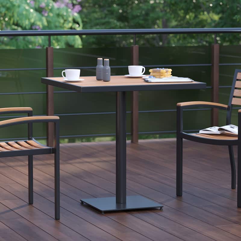 Outdoor Faux Teak Dining Table with Poly Slats - Patio Table - 30"W x 30"D x 30"H - 30"W x 30"D x 30"H - Teak