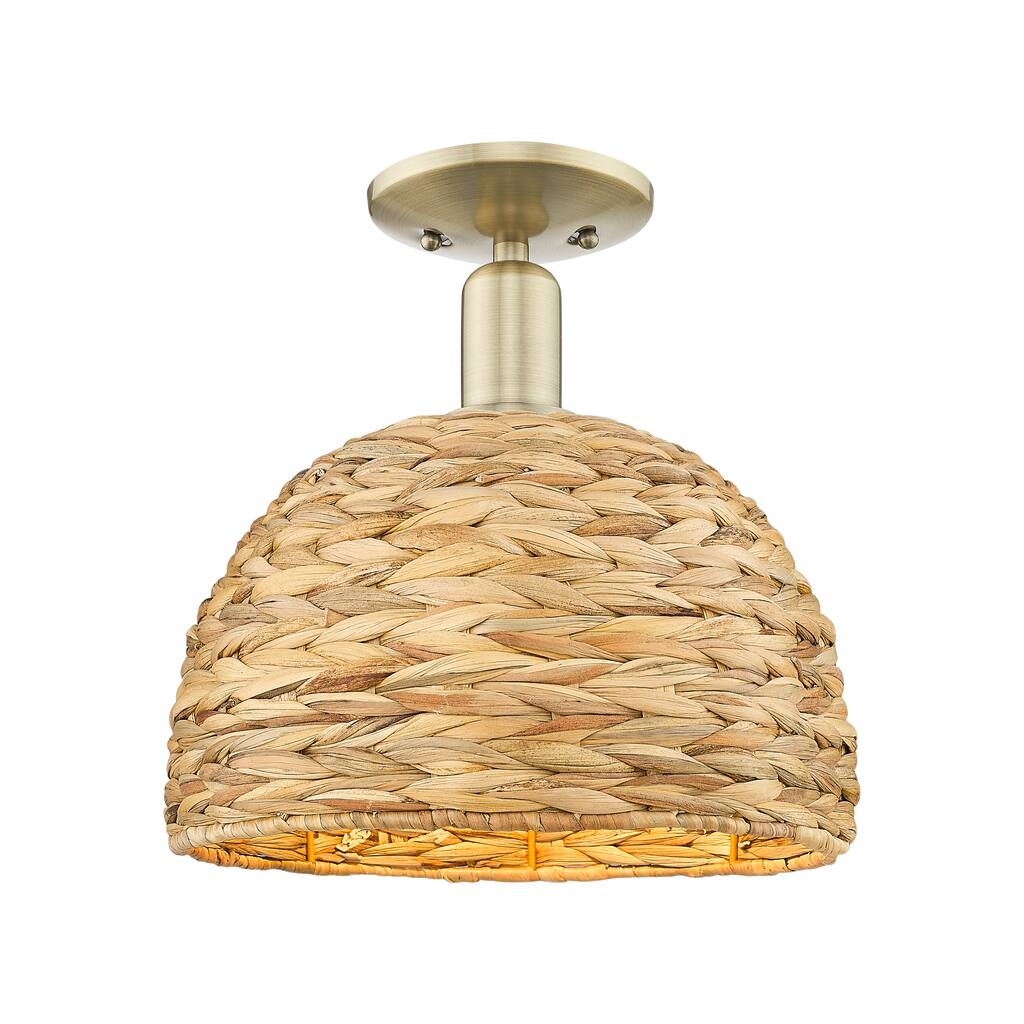 Innovations Lighting Endless Possibilities Arcadia - Woven Rattan - 1 Light 12" Semi-Flush Mount