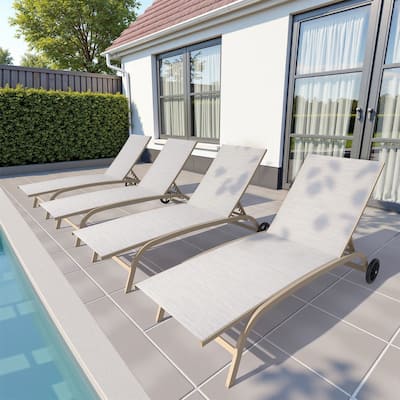 Outdoor Chaise Lounge Chair Pool Lounger with Adjustable Back and Wheels