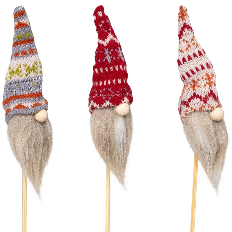 Gnome with Nordic Hat Christmas Picks - 11.25" - Set of 3 - 13.25"
