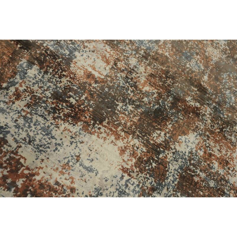 Hand-knotted Modern Silk Brown Abstract Oriental Area Rug - 7' 10'' X 4' 11''