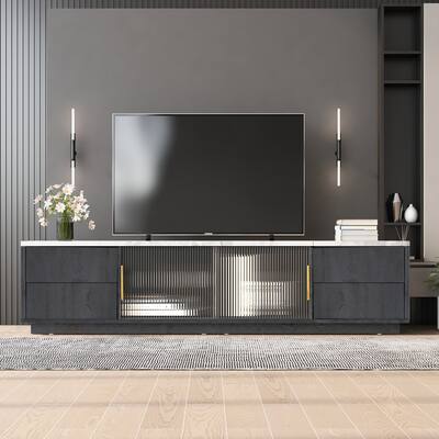 Modern TV Stand for 70'' TV with 4 Drawers, Media Console Table
