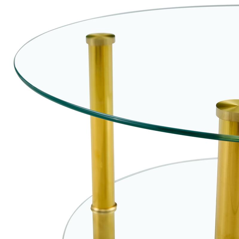 Contemporary Minimalist Double Layer Tempered Glass Coffee Table,Reinforced Glass Tabletop,Stainless Steel Plated Legs