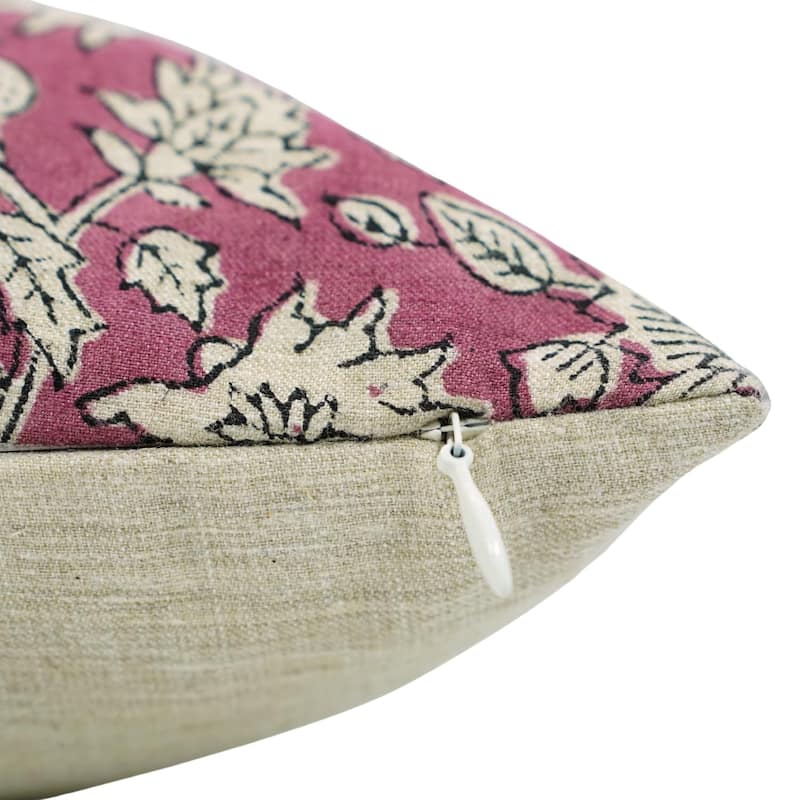 Fabdivine Hand Block printed Boho Floral Pink Pillow Cover for Couch, Dining or Living Room Décor 26x26 Inch, Manikarnika