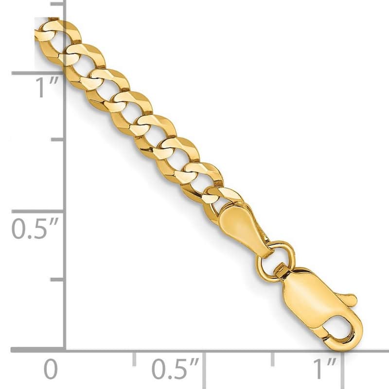 Curata 14k 3.7mm Solid Polished Light Flat Miami Curb Chain Bracelet