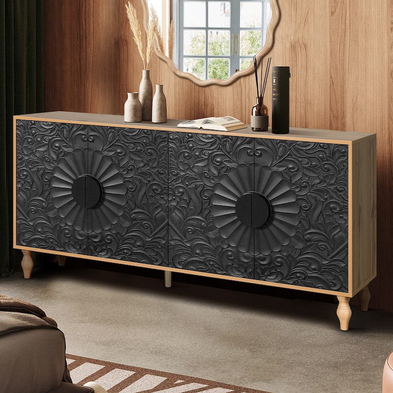 Carved Symmetrical Design Door Frame for TV Stand Table