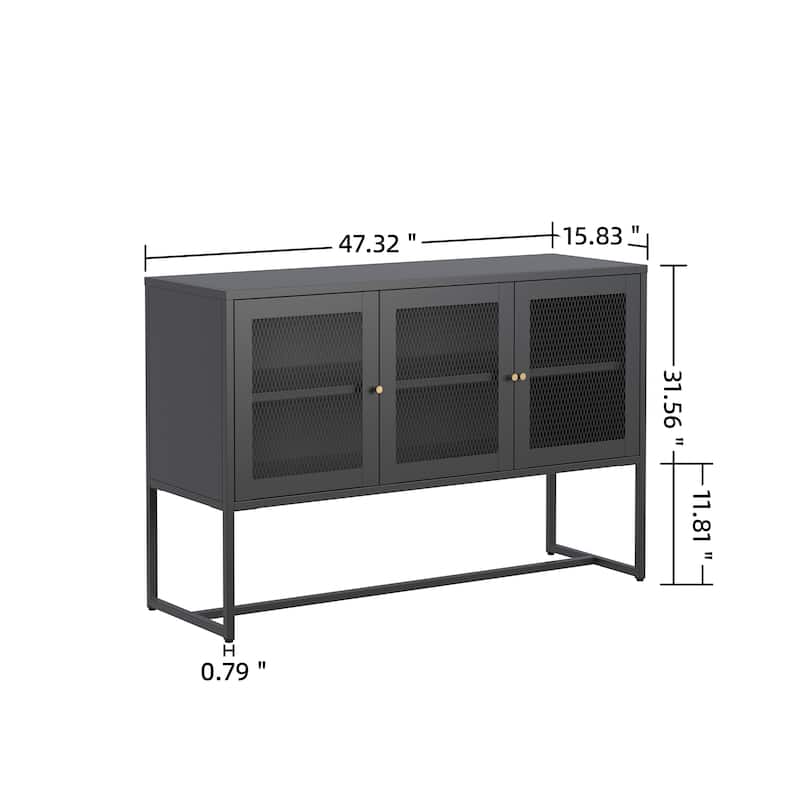 Bentley 31.56-inch Black Three Door Metal Sideboard with Mesh Doors - 47.32