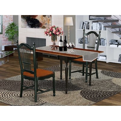 HomeStock 3-Piece Black and Cherry Finish Solid Wood Top With Dropleaf Dining Table Set