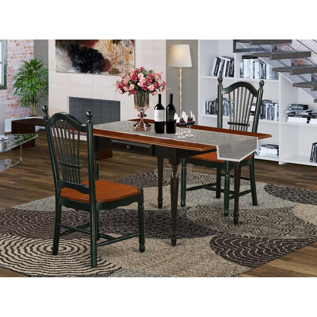 HomeStock 3-Piece Black and Cherry Finish Solid Wood Top With Dropleaf Dining Table Set
